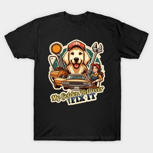 Golden Retriever mechanic 2 T-Shirt by k9-tee